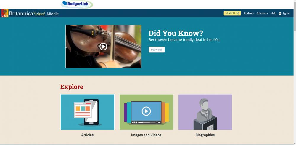 Britannica School - Middle Home Page with New Look