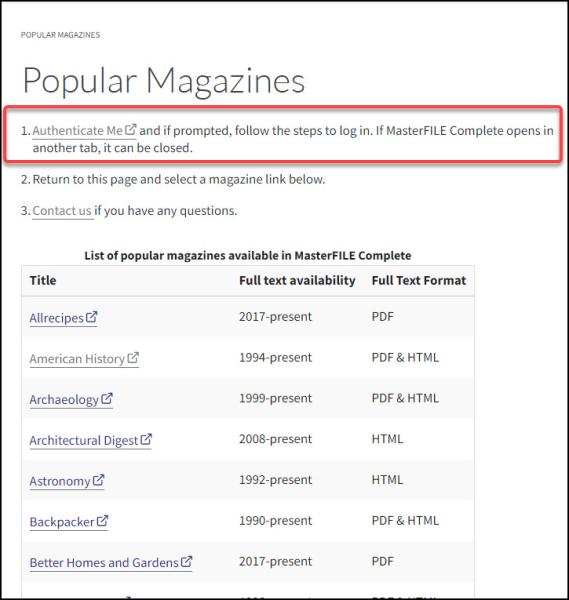 Screenshot of Popular Magazines with Authenticate Me highlighted by red box