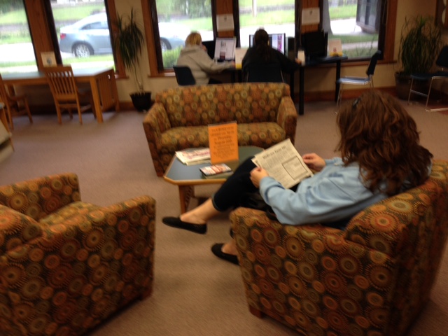 Newspaper area seating at Black River Falls Public Library