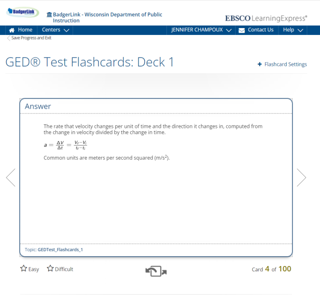 Flashcard in High School Equivalency Center side 2