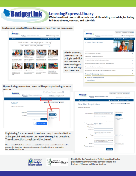 Screenshot of LearningExpress Library info sheet