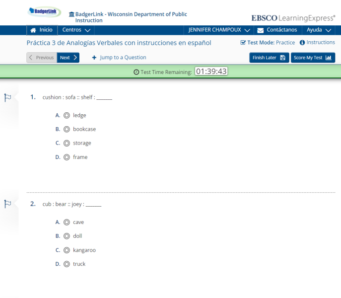 Practice test in Recursos para Hispanohablantes